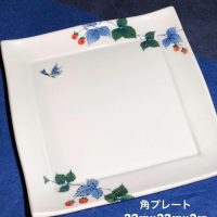 【総手描きの有田焼 】角プレート野苺と小鳥の染錦
